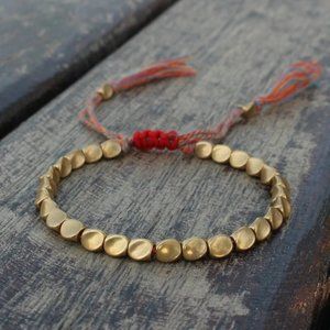 Handmade Tibetan Buddhist Woven Copper Beads Cotton String Unisex Bracelet Gift